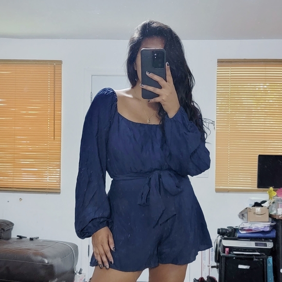 IN THE COSMOS NAVY BLUE TIE BACK ROMPER - Picture 4 of 16